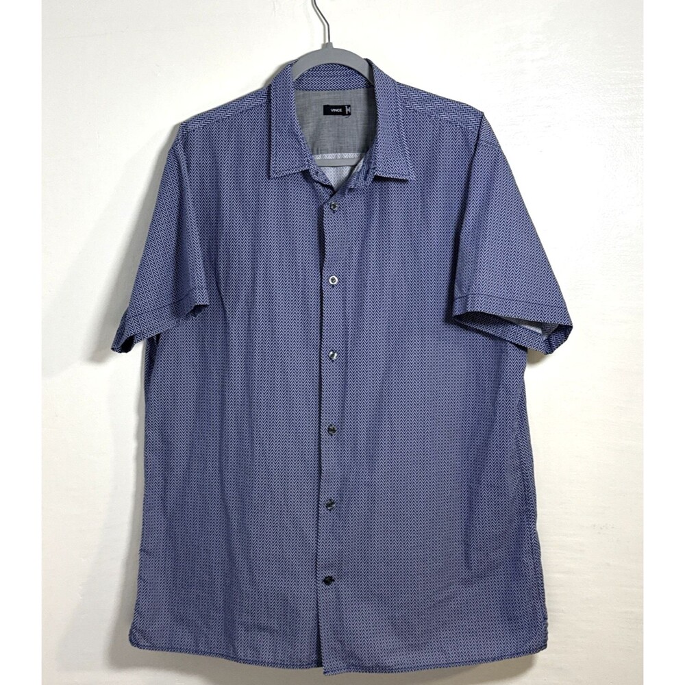 Vince Men's Button Up Short Sleeve Shirt Blue Size XL 100% Cotton Super Soft